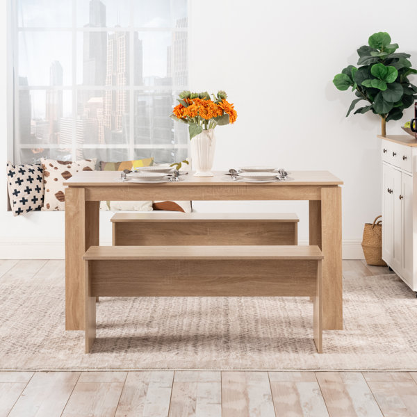 Truker 3Piece Bench Style Dining Furniture Set, 4Person SpaceSaving